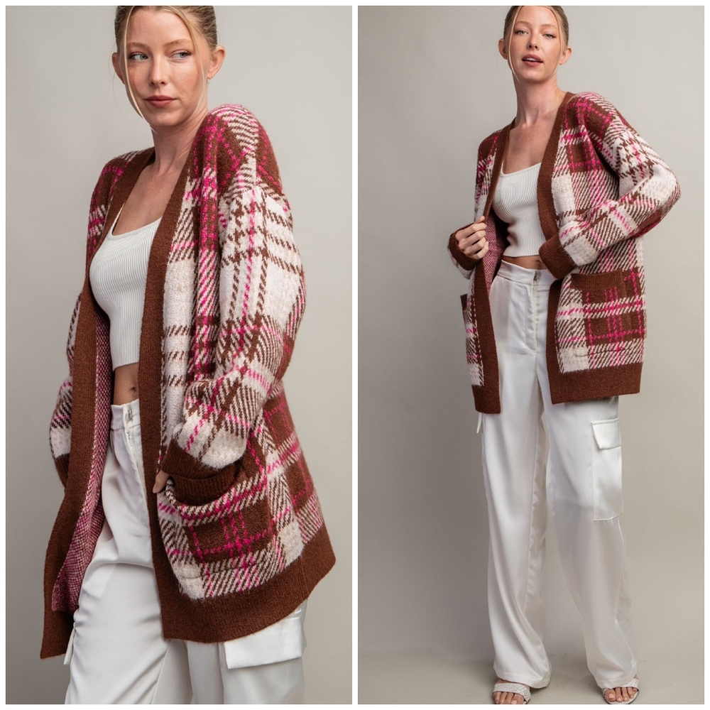 ee:some Cozy Chic Brown Plaid Cardigan - Picture 10 of 13